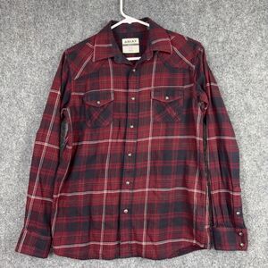 Ariat Heath Retro Pearl Snap Shirt boys Size XL Red Plaid Western Cowboy